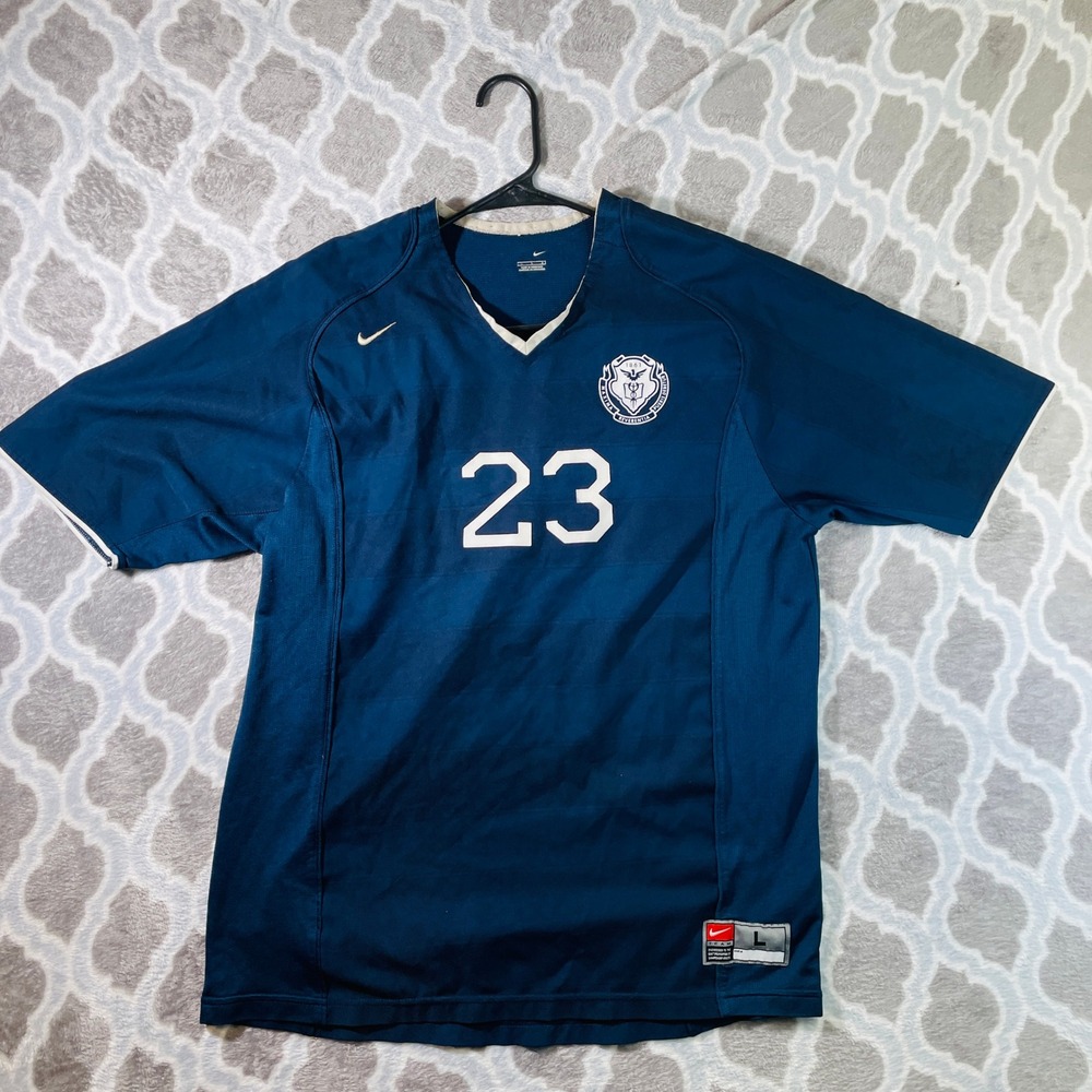 Nike Soccer Jersey Mens L Navy Blue Number 23 Team Crest V-Neck Athletic Shirt